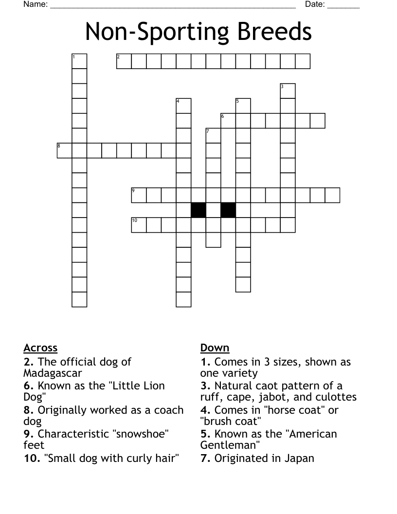 Non-Sporting Breeds Crossword