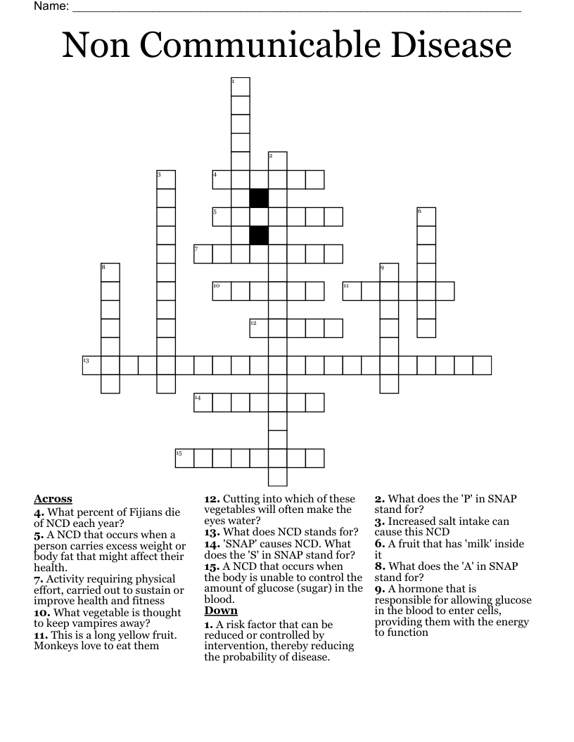 Non Communicable Disease Crossword