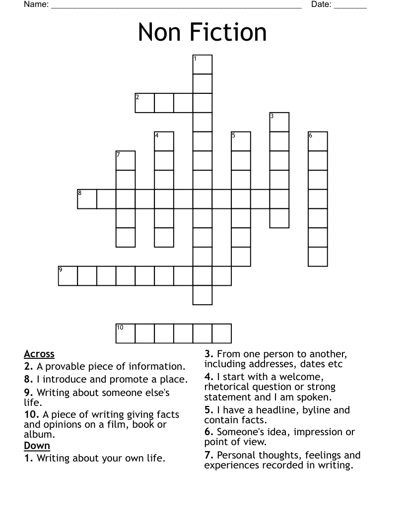 Non Fiction Crossword