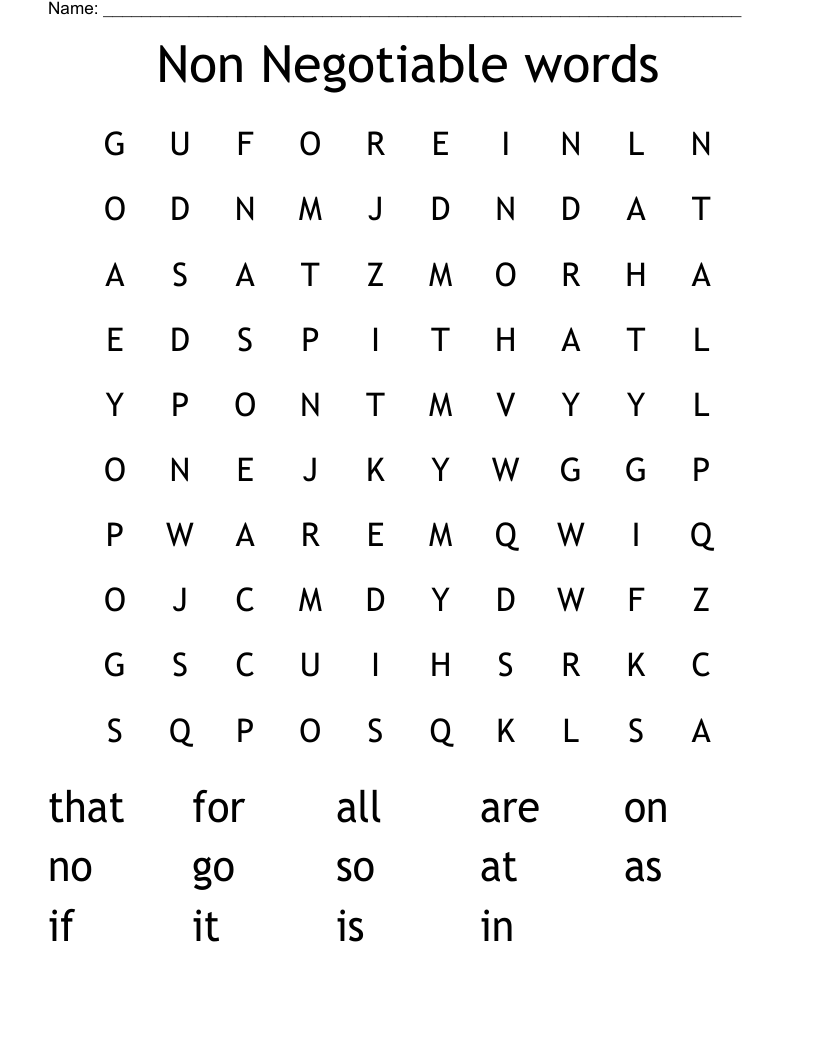Non Negotiable words Word Search