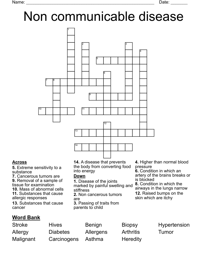 Non communicable disease Crossword