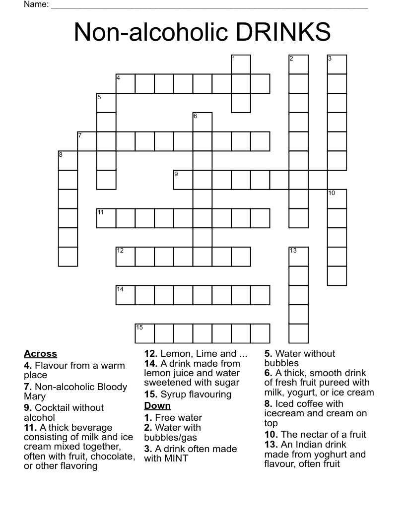 Non-alcoholic DRINKS Crossword