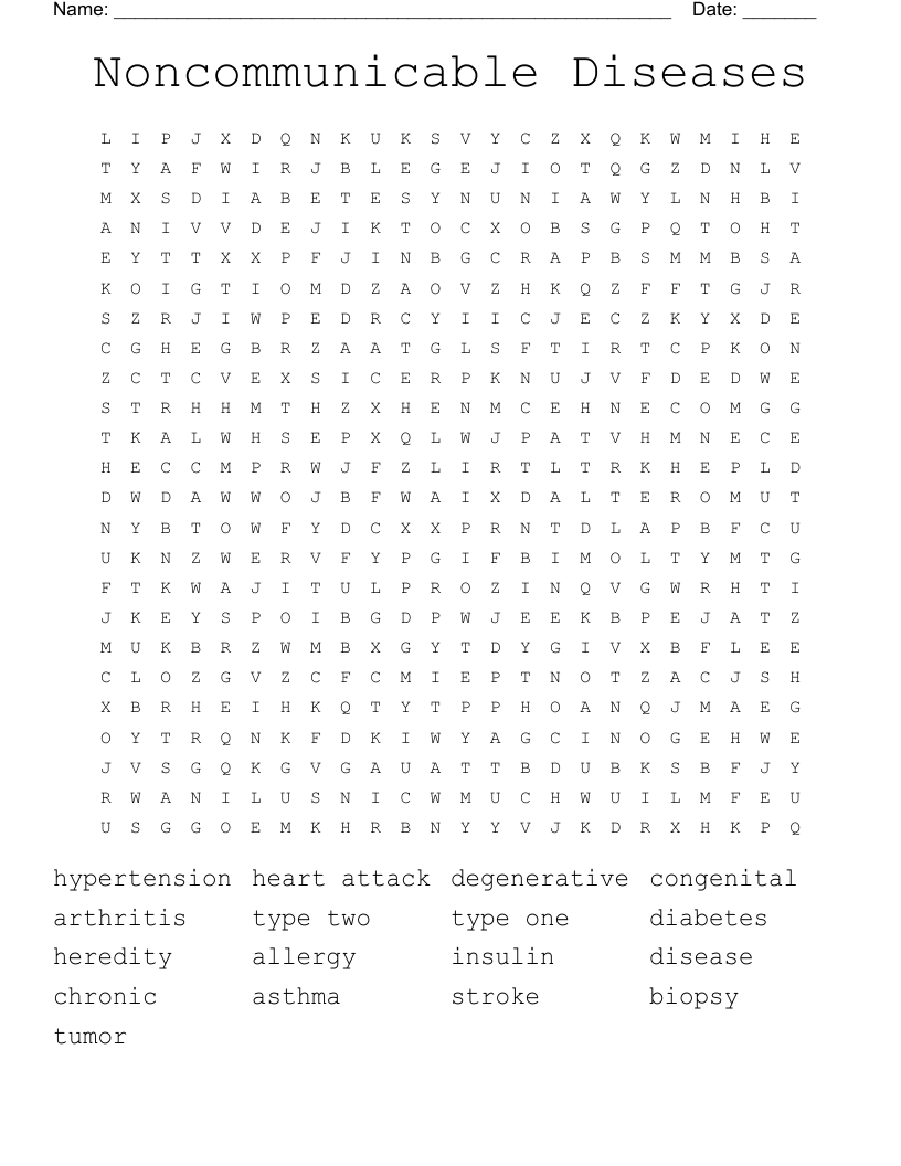 Noncommunicable Diseases Word Search