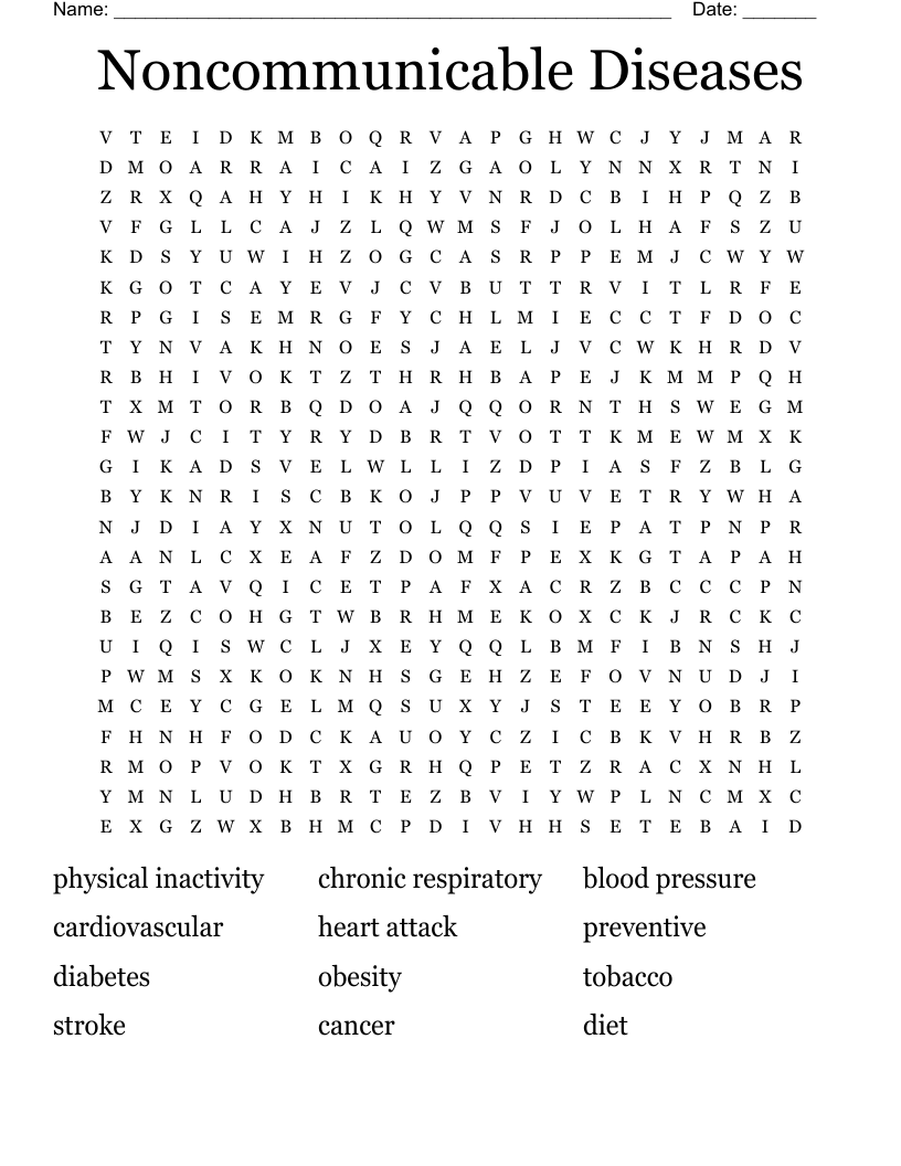 Noncommunicable Diseases Word Search