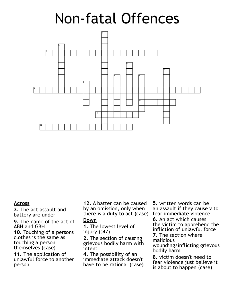Non-fatal Offences Crossword