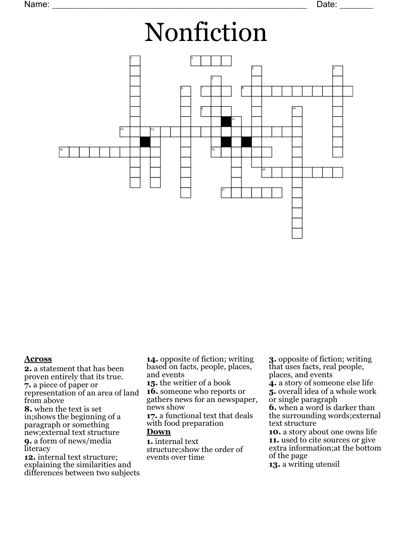 Nonfiction Crossword