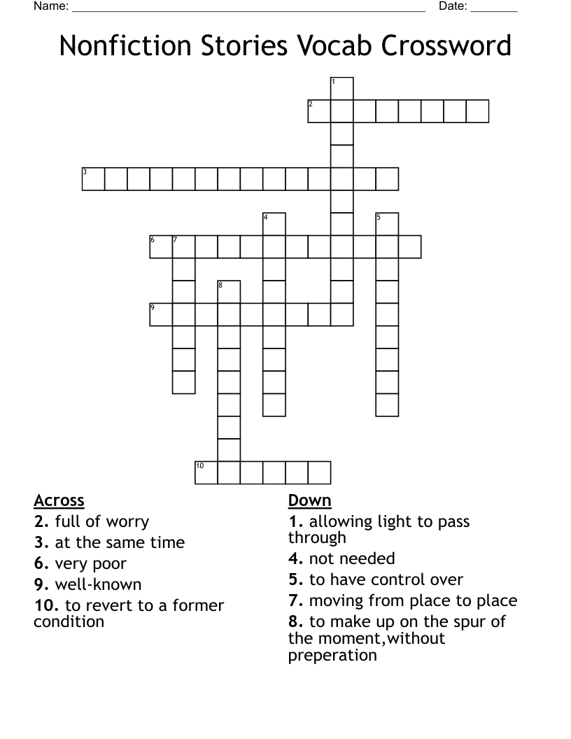Nonfiction Stories Vocab Crossword