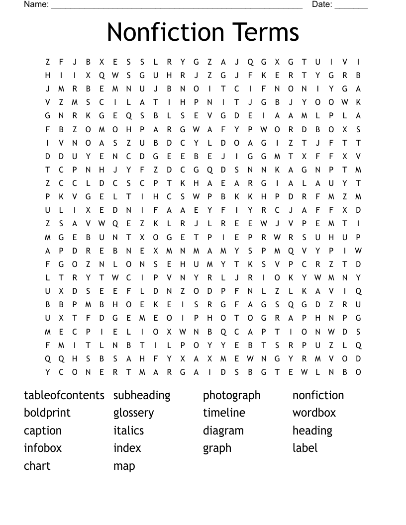 Nonfiction Terms Word Search