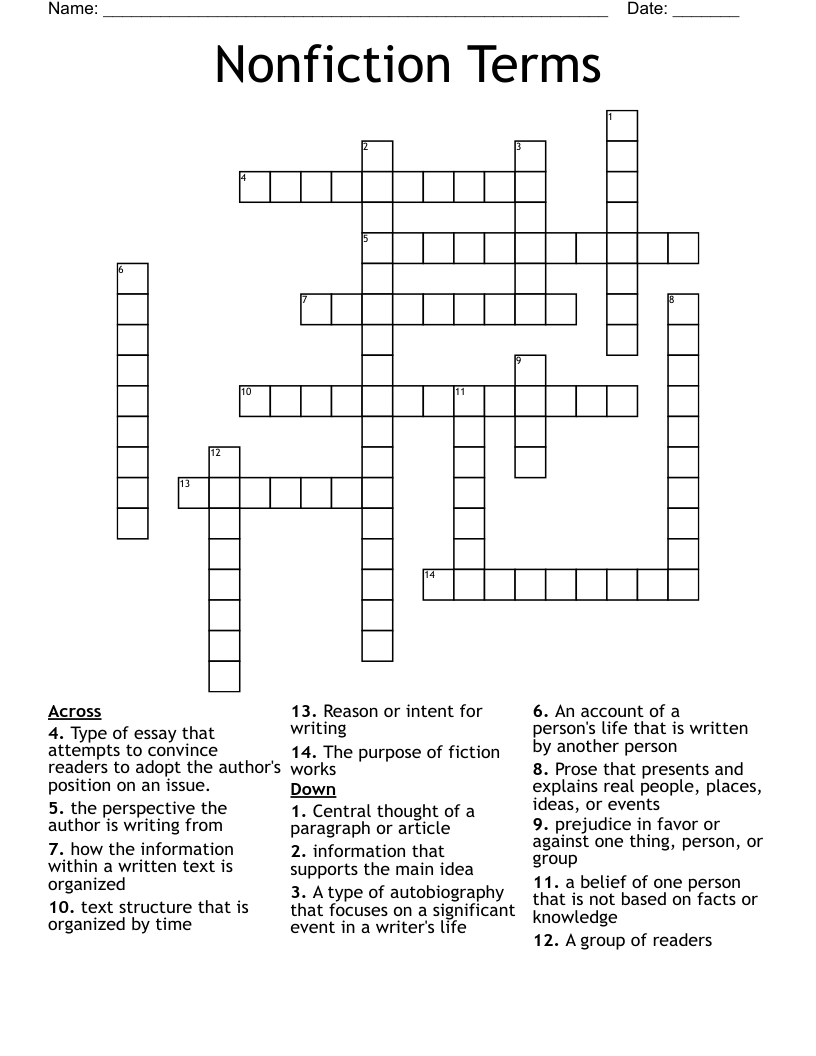 Nonfiction Terms Crossword