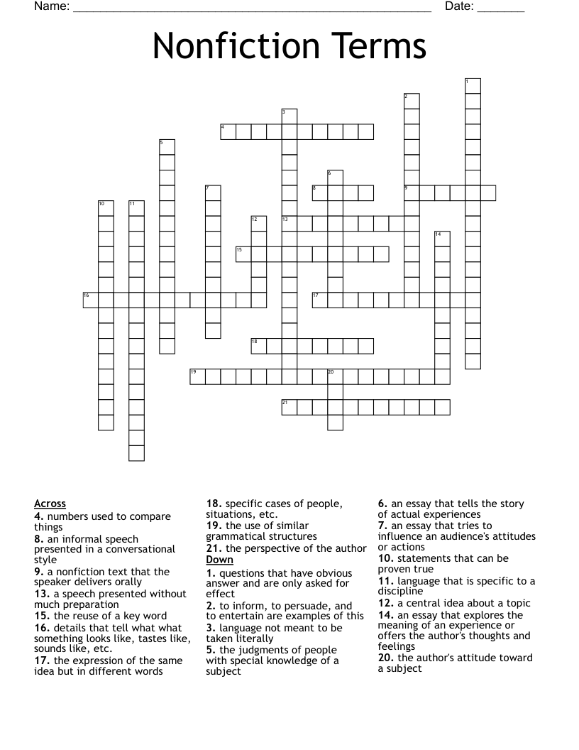 Nonfiction Terms Crossword