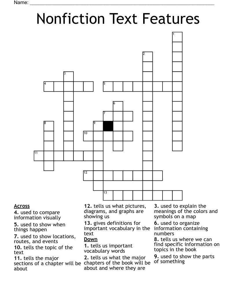 Nonfiction Text Features Crossword
