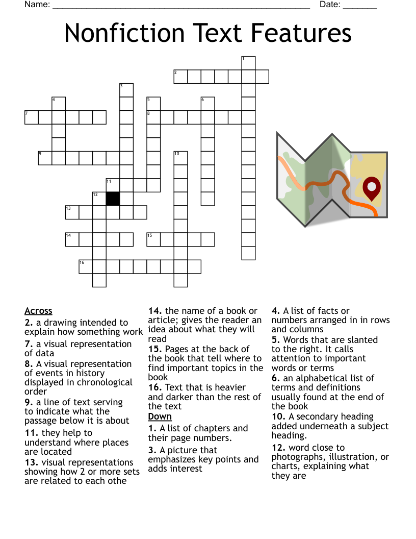 Nonfiction Text Features Crossword