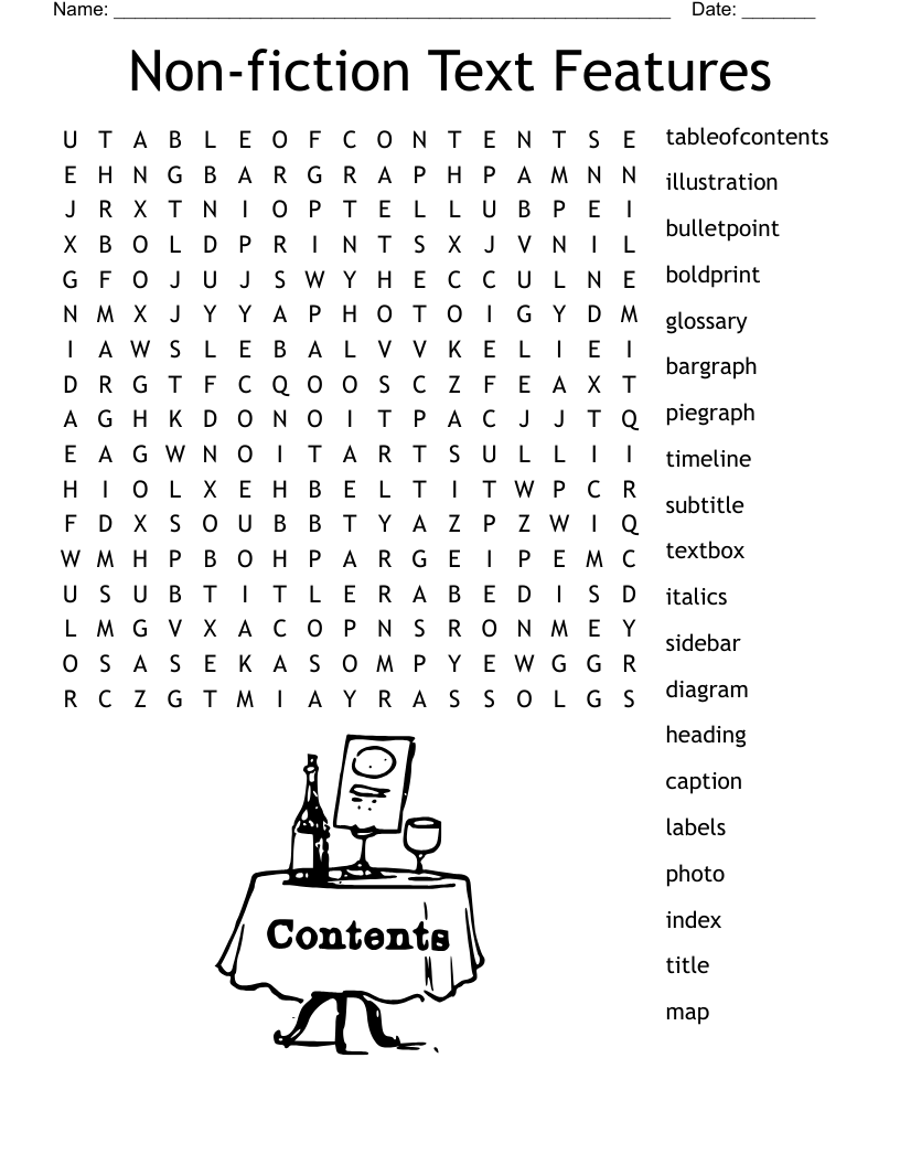 Non-fiction Text Features Word Search