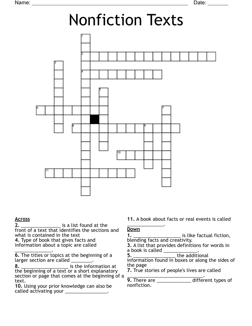 Nonfiction Texts Crossword