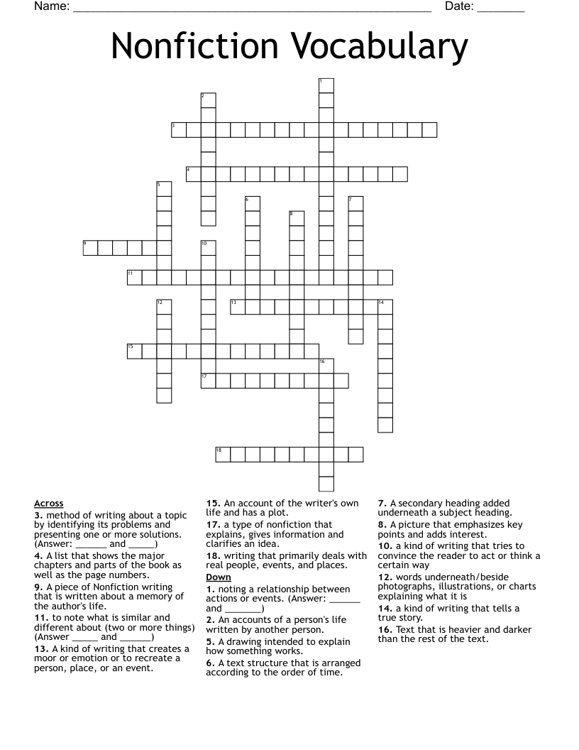 Nonfiction Vocabulary  Crossword