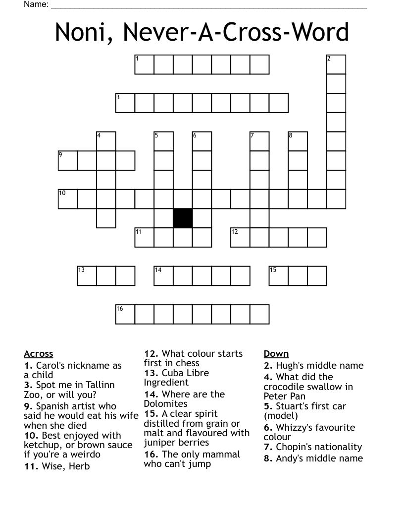 Noni, Never-A-Cross-Word Crossword