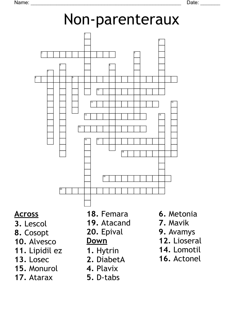 Non-parenteraux Crossword
