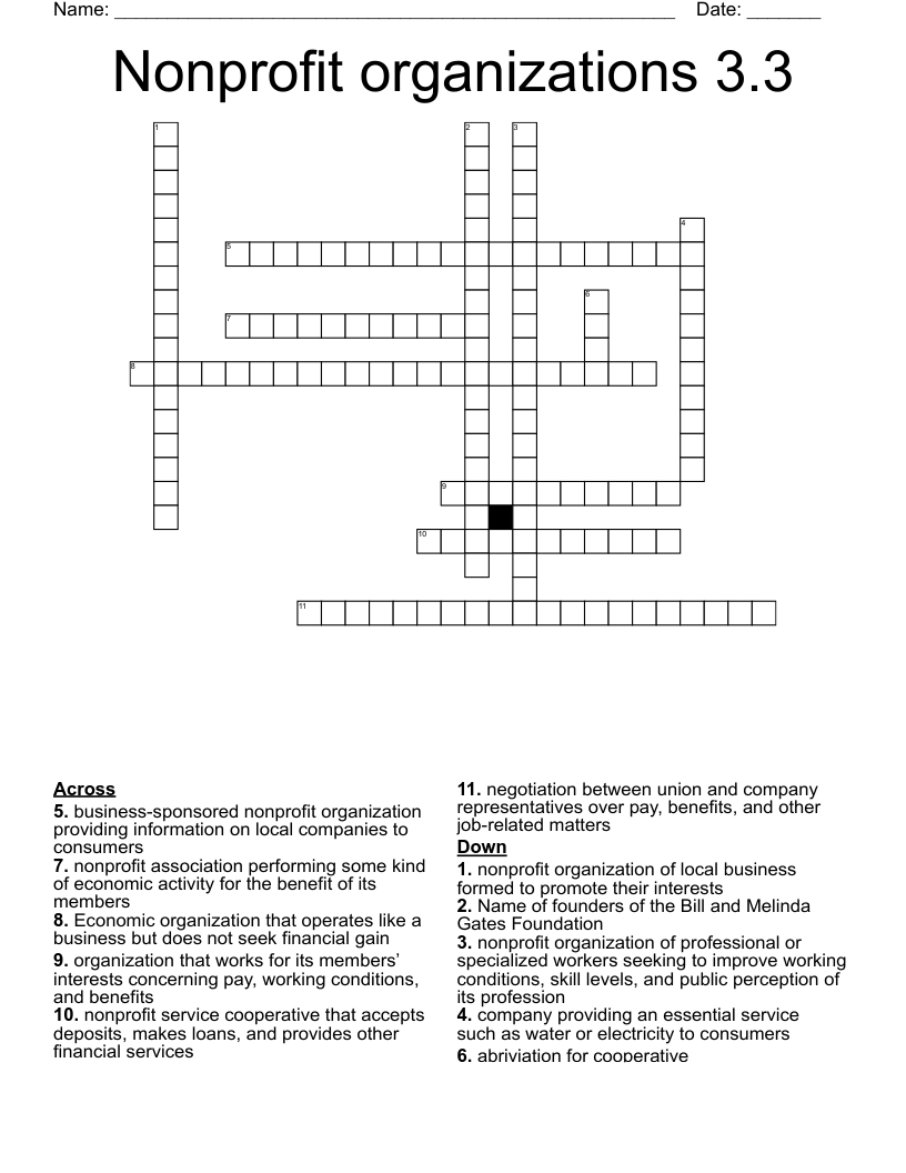Nonprofit organizations 3.3 Crossword