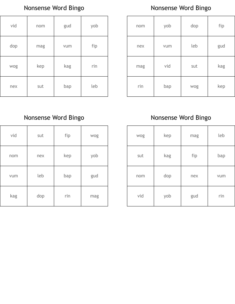 Nonsense Word Bingo
