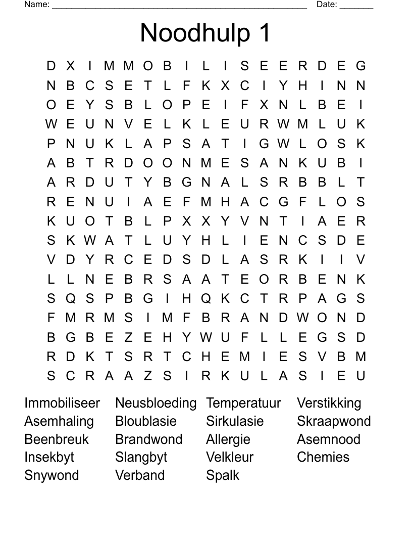 Noodhulp 1 Word Search