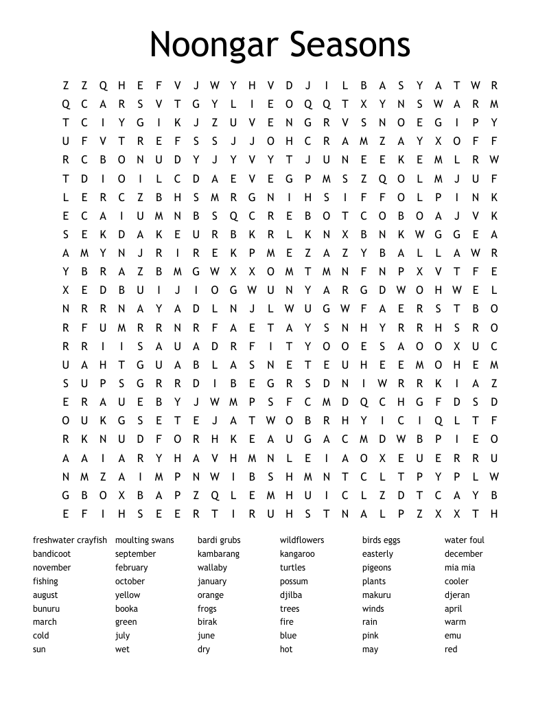 Noongar Seasons Word Search