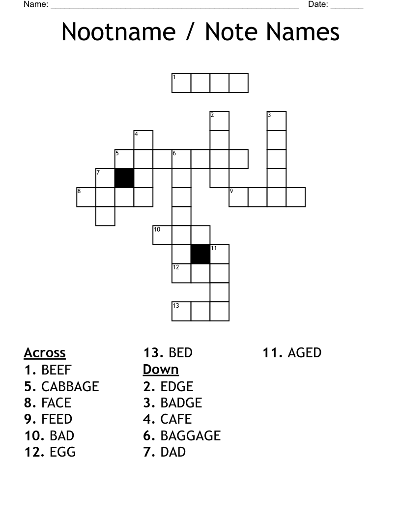 Nootname / Note Names Crossword