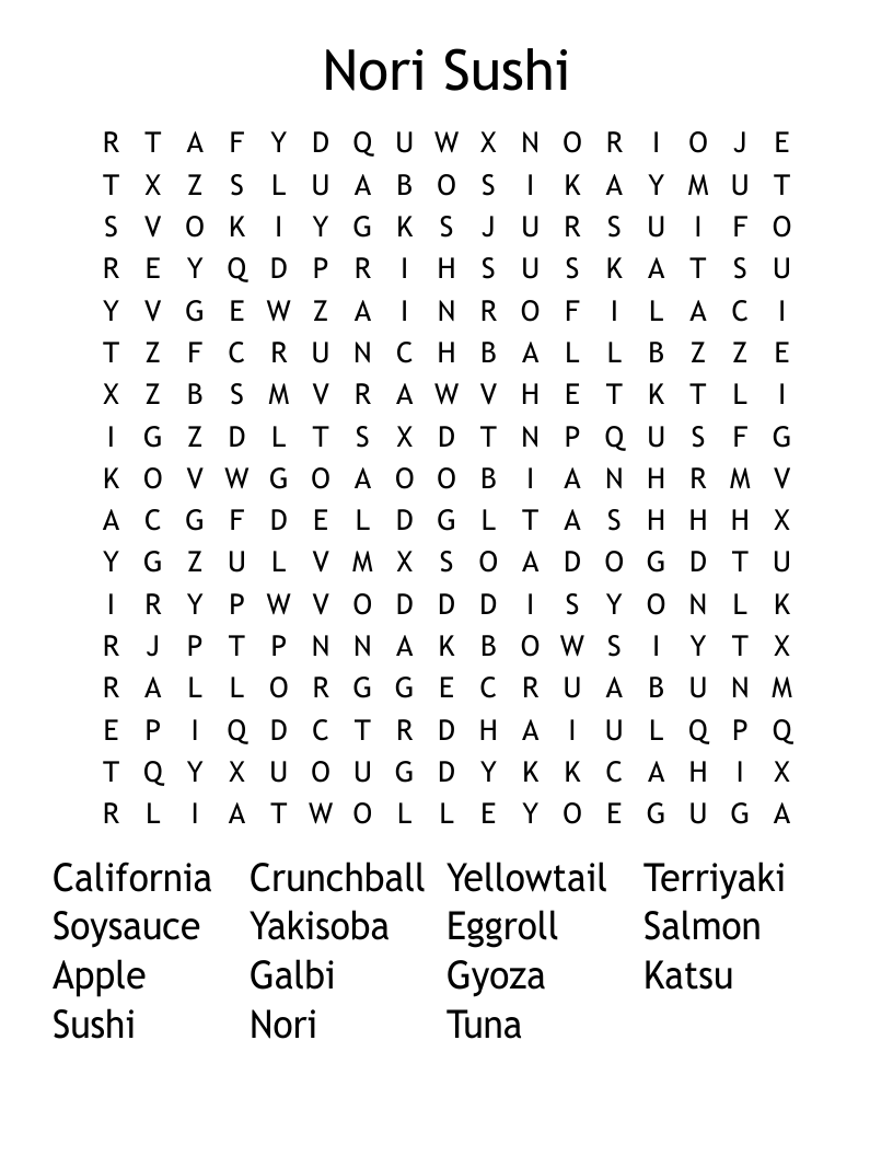 Nori Sushi Word Search