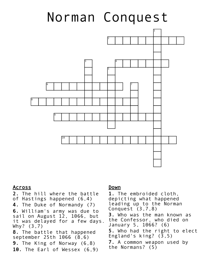 Norman Conquest Crossword