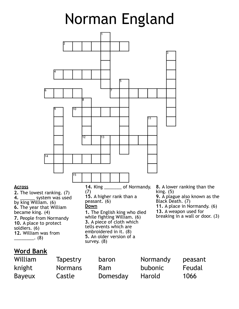 Norman England Crossword