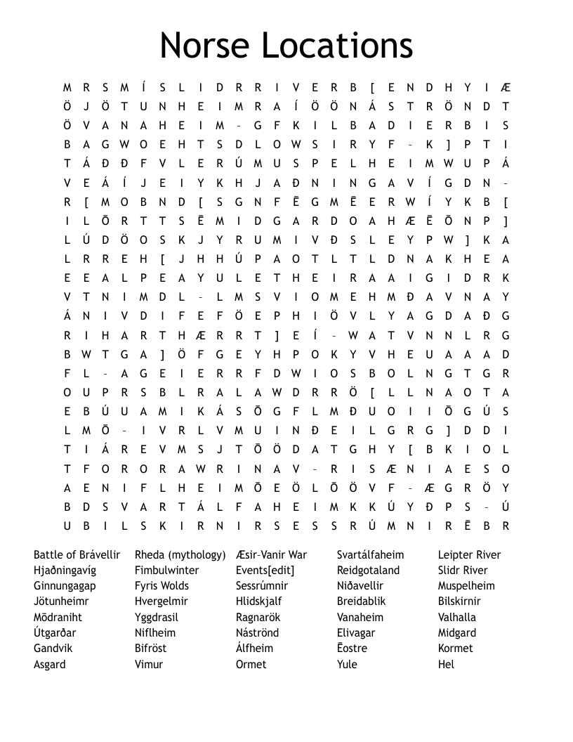 Norse Locations Word Search