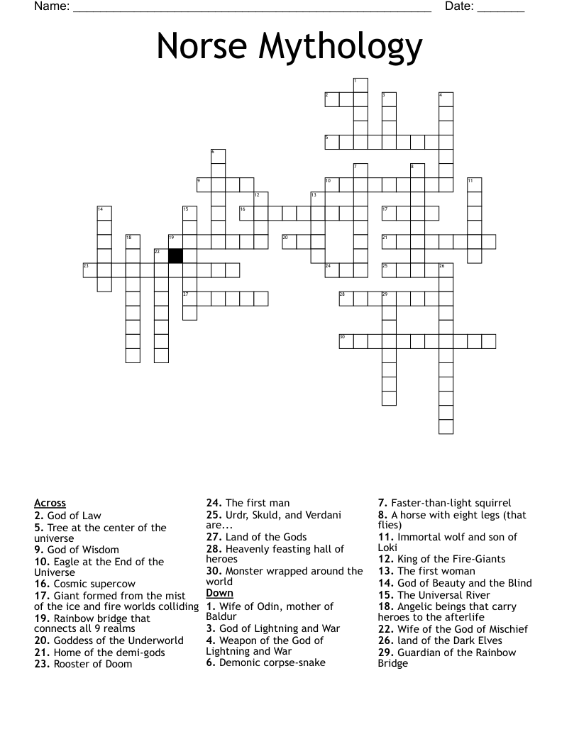 Norse Mythology Crossword