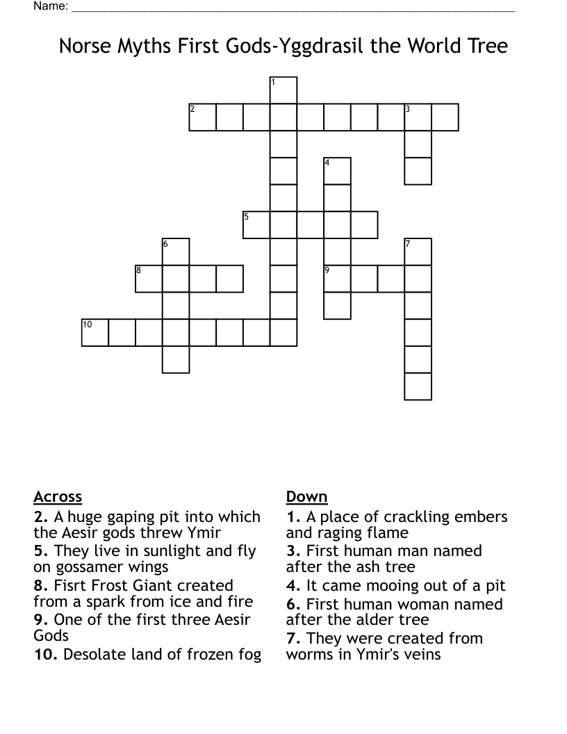 Norse Myths First Gods-Yggdrasil the World Tree Crossword