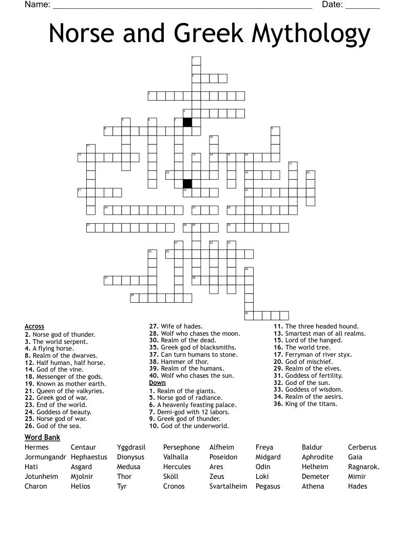 Norse and Greek Mythology Crossword