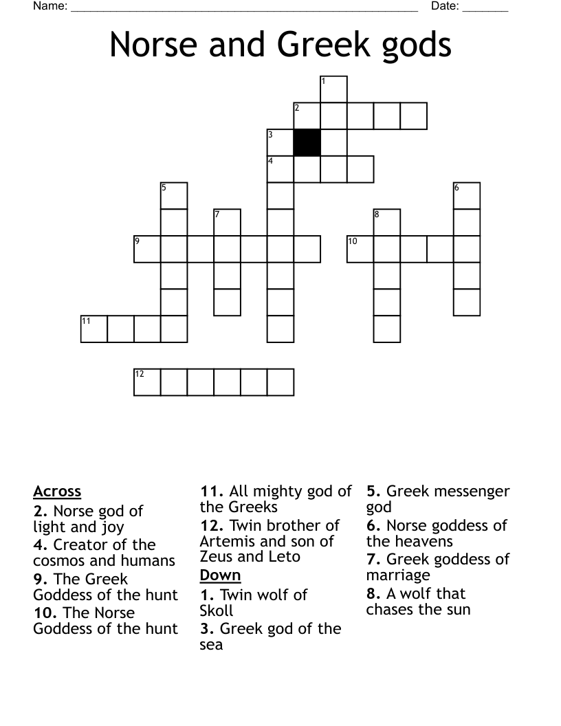 Norse and Greek gods Crossword