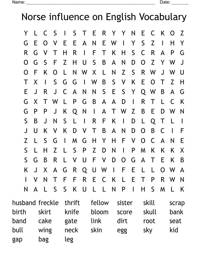 Norse influence on English Vocabulary Word Search