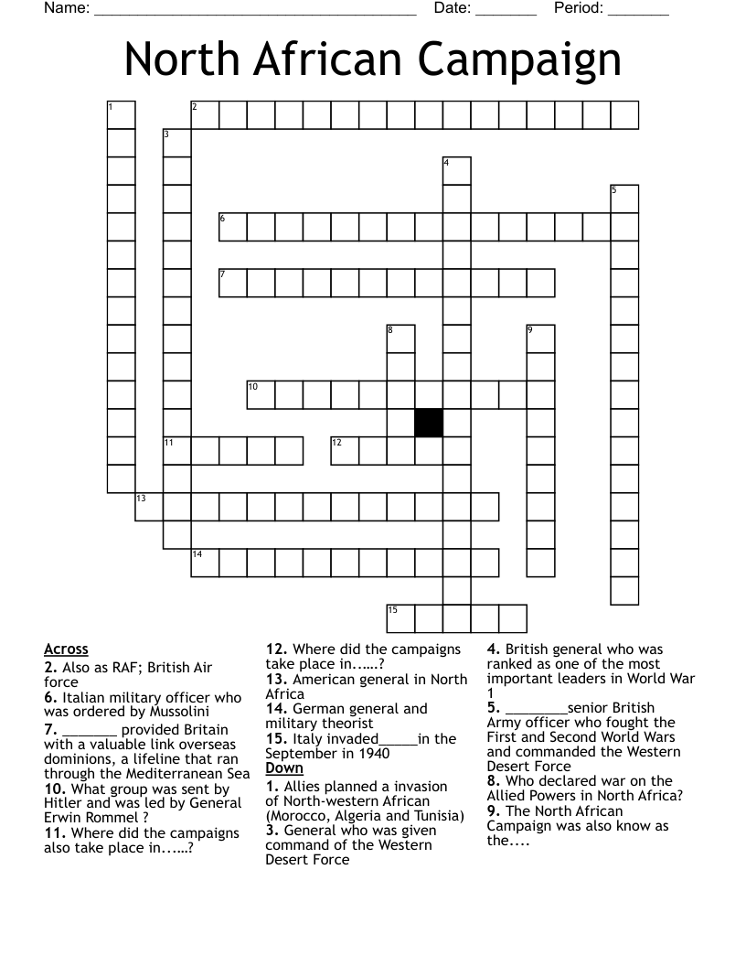 North African Campaign Crossword