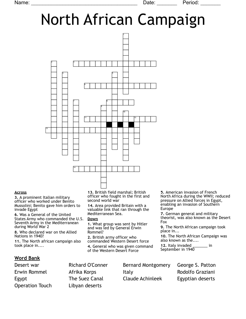 North African Campaign Crossword