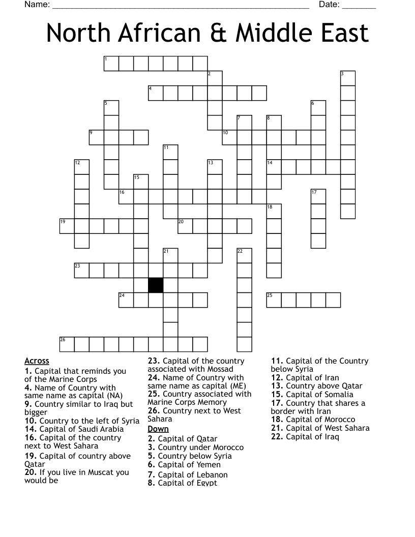 North African & Middle East Crossword