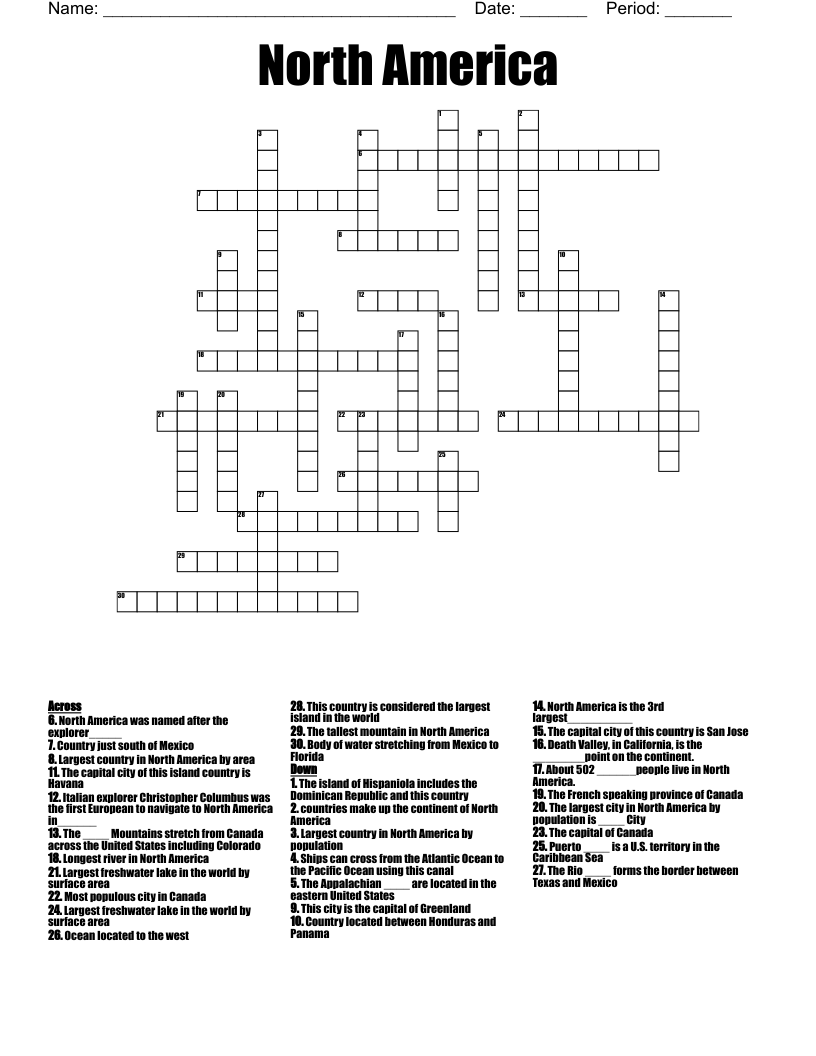 North America Crossword