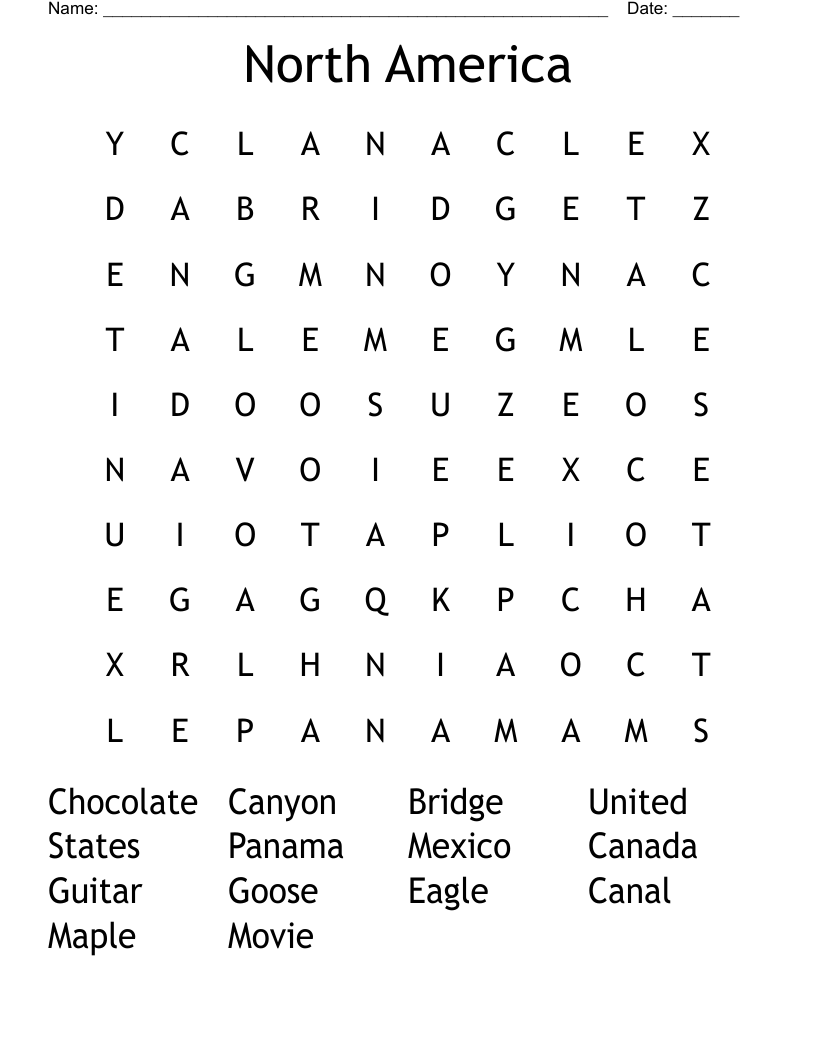 North America Word Search