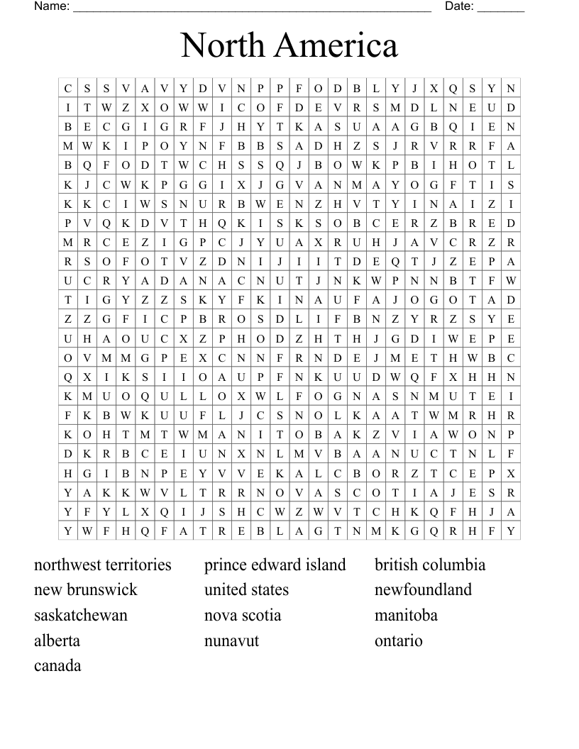 North America  Word Search