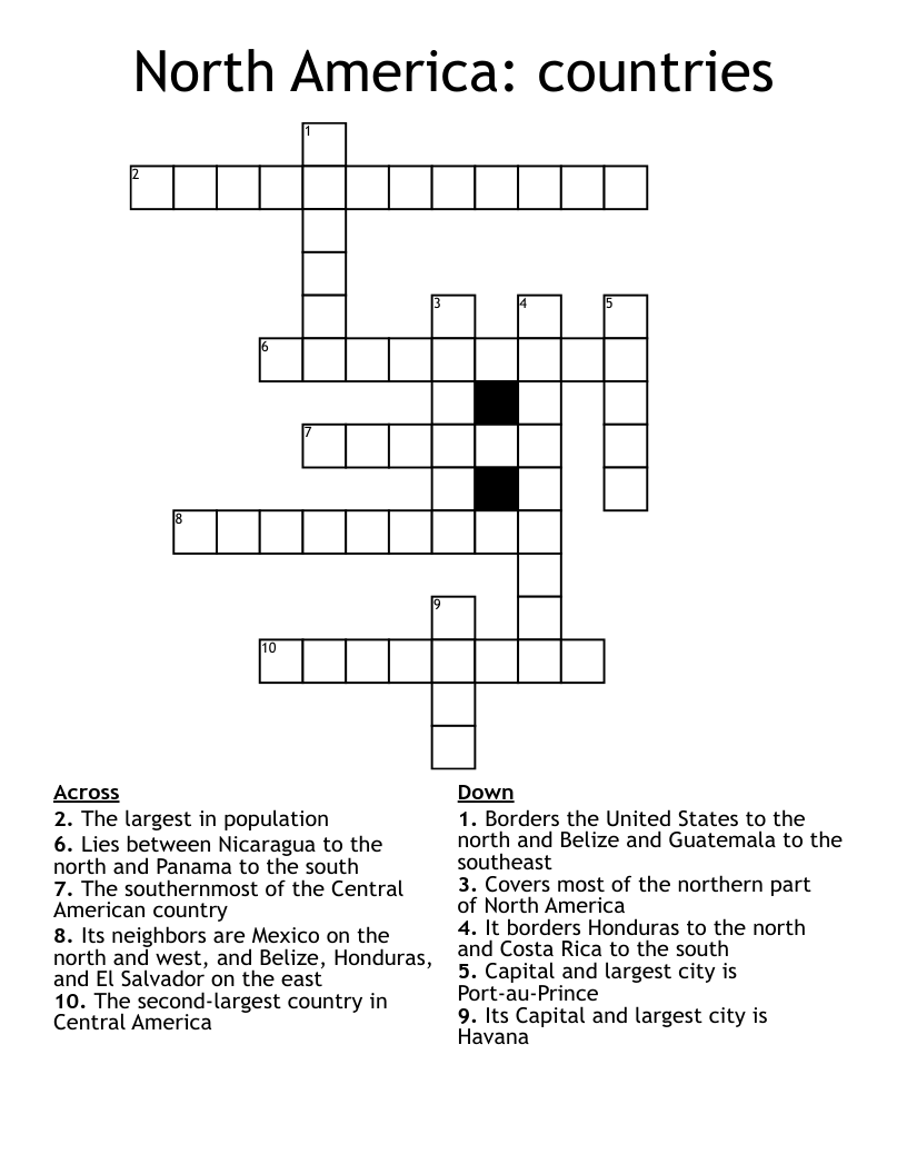 North America: countries Crossword