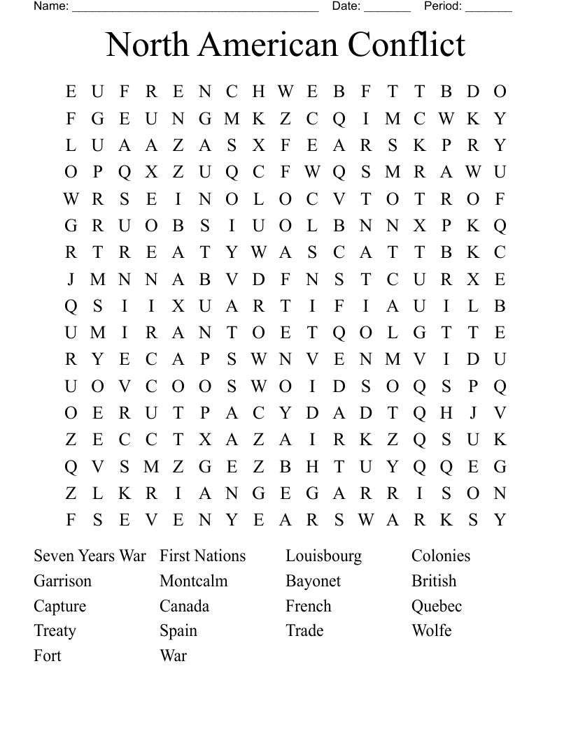 North American Conflict Word Search