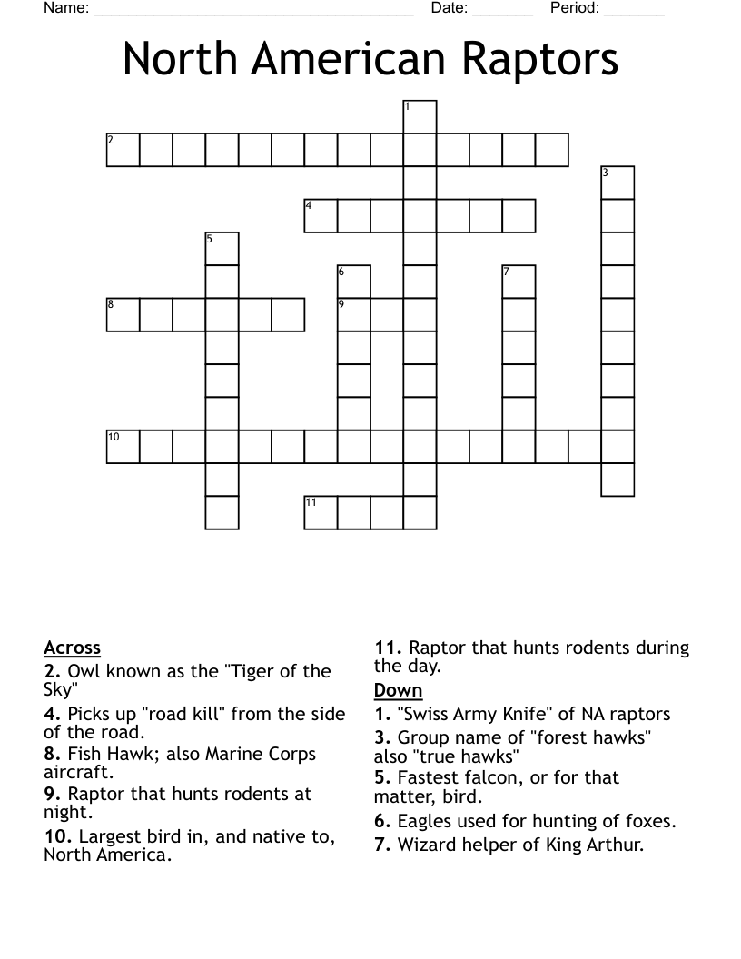 North American Raptors Crossword