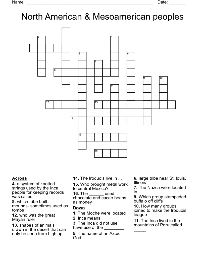 North American & Mesoamerican peoples Crossword