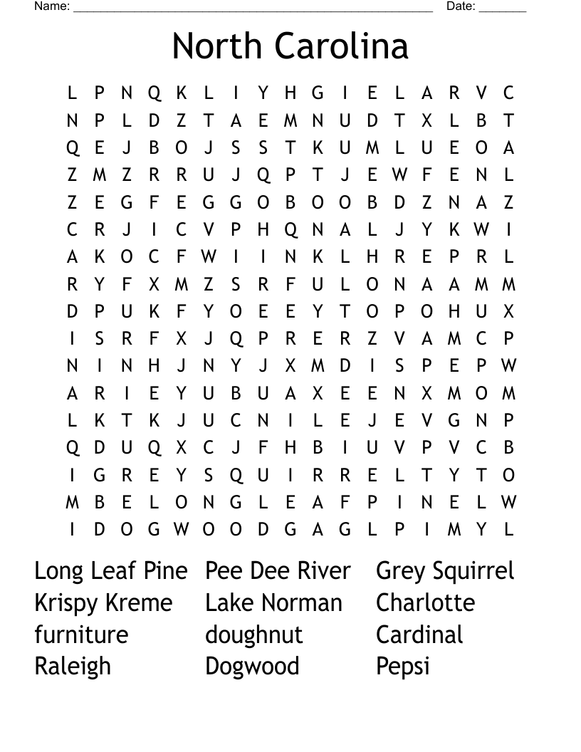 North Carolina Word Search