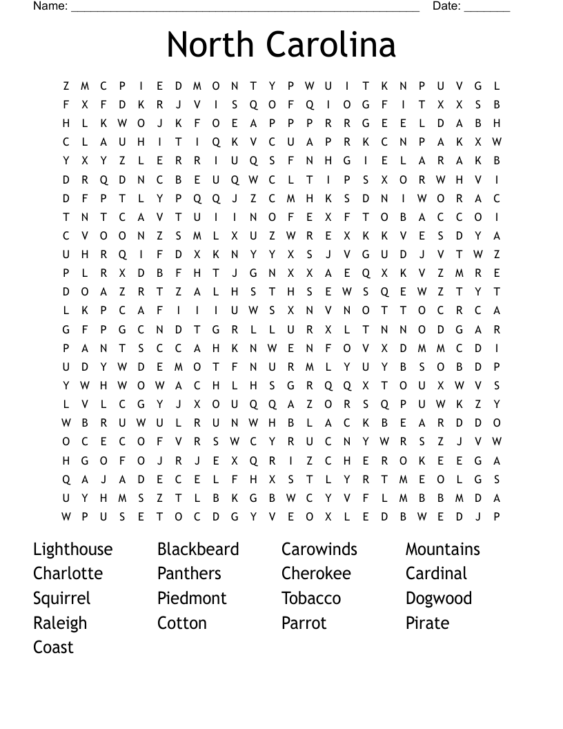 North Carolina Word Search