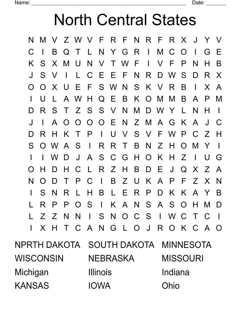North Central States Word Search