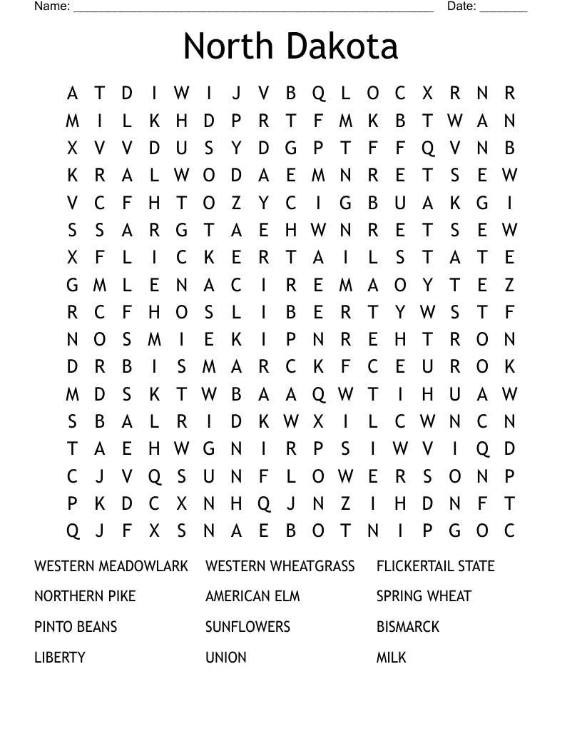 North Dakota Word Search