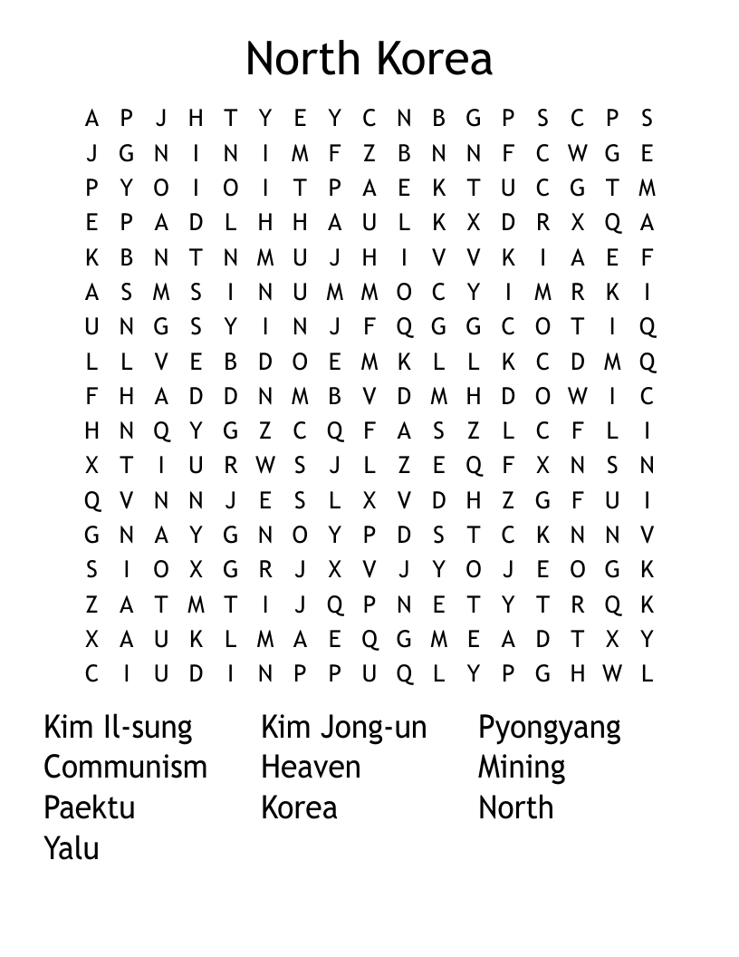 North Korea Word Search